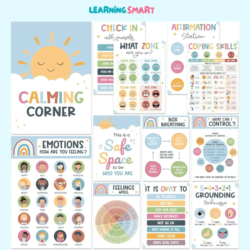 ✨📚12-Calm Poster Set – Teach Emotions & Self-Regulation in Any Classroom or Therapy Space🌈