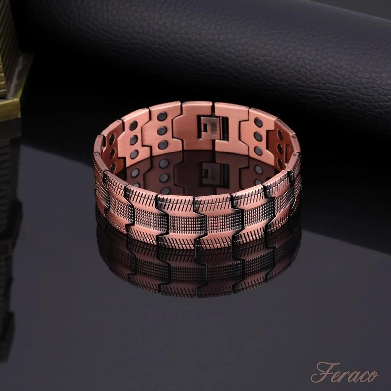 Feraco Men's Copper Magnetic Bracelet – 99.99% Pure Copper, 3X Ultra Strength, 3500 Gauss Magnets, Adjustable