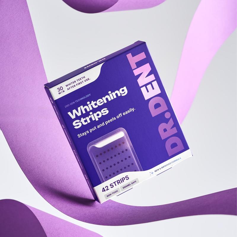 DRDENT Purple Teeth Whitening Strips - 7/21 Whitening Sessions - Safe for Enamel - Non Sensitive Teeth Whitening - Peroxide-Free + Mouth Opener Included Oral