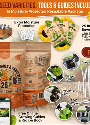 25 Summer Fruit & Vegetable Seeds Variety Pack