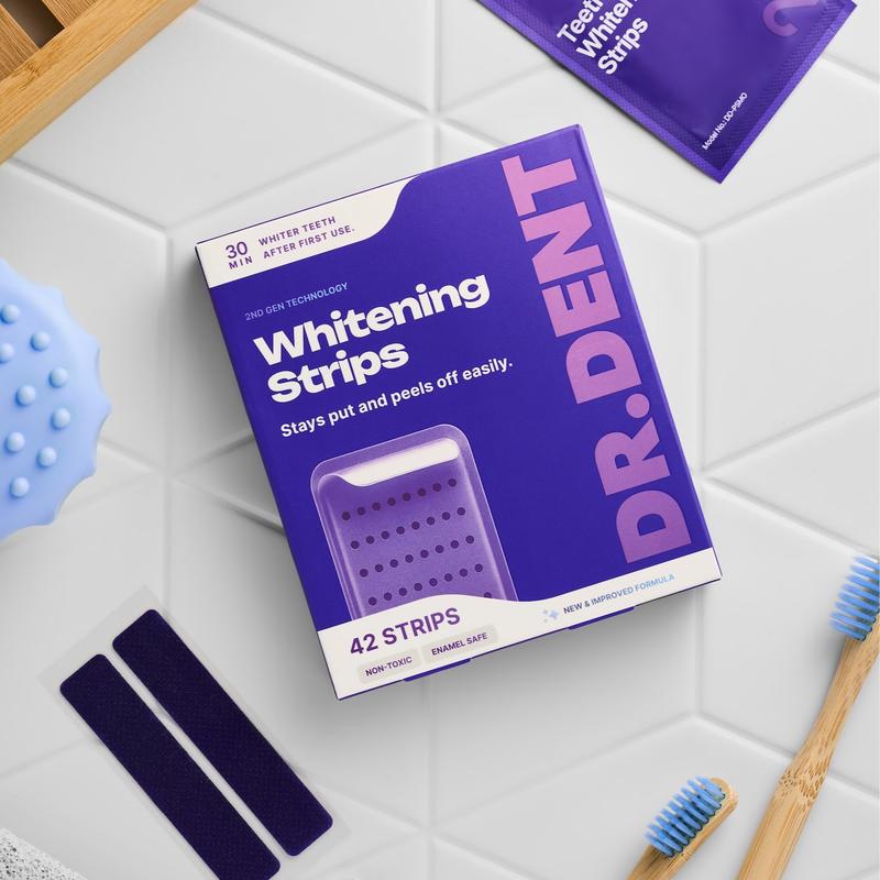 DRDENT Purple Teeth Whitening Strips - 7/21 Whitening Sessions - Safe for Enamel - Non Sensitive Teeth Whitening - Peroxide-Free + Mouth Opener Included Oral