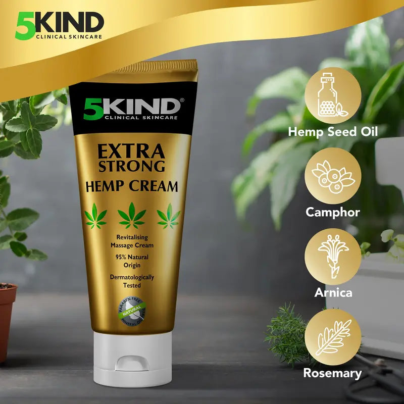 💪 5kind Extra Strong Hemp Cream – Powerful Hemp & Arnica Formula for Muscle, Joint & Back Relief 🌿