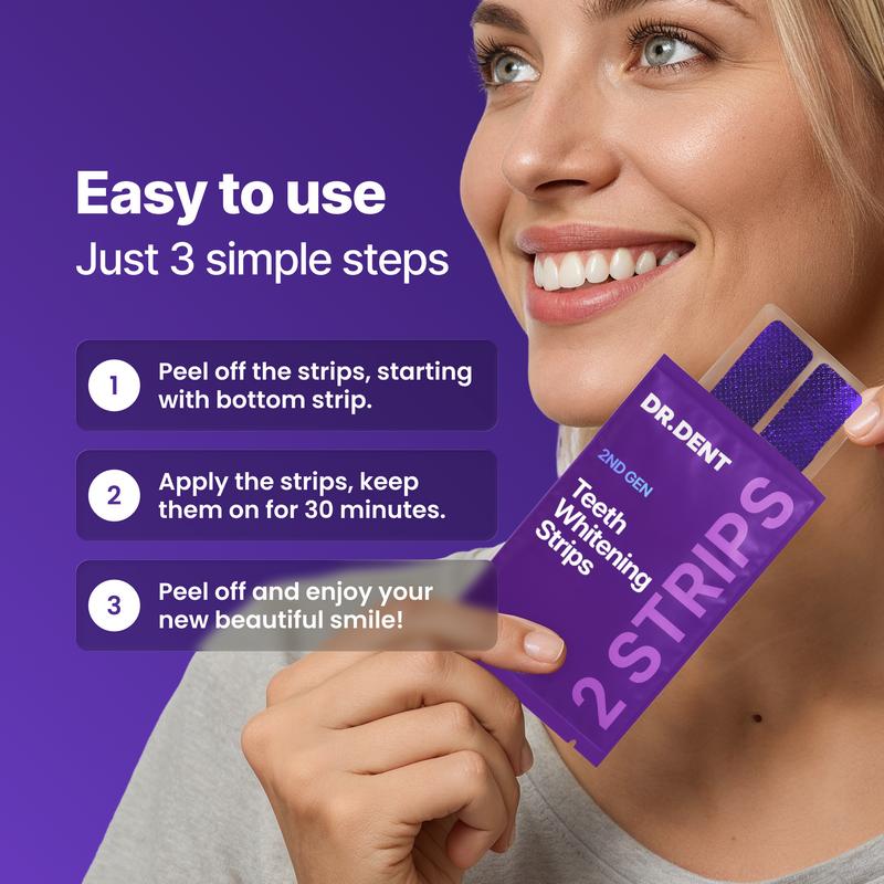 DRDENT Purple Teeth Whitening Strips - 7/21 Whitening Sessions - Safe for Enamel - Non Sensitive Teeth Whitening - Peroxide-Free + Mouth Opener Included Oral