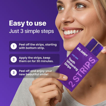 DRDENT Purple Teeth Whitening Strips - 7/21 Whitening Sessions - Safe for Enamel - Non Sensitive Teeth Whitening - Peroxide-Free + Mouth Opener Included Oral