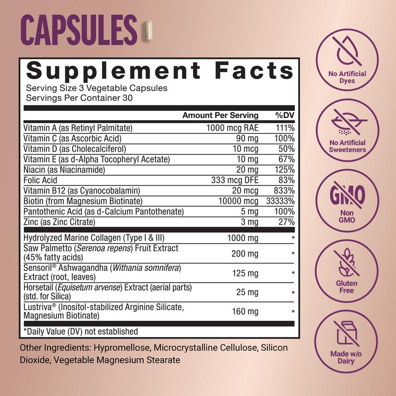 Force Factor Hair Growth Accelerator with Clinically Proven Lustriva to Promote Thicker, Stronger Hair, Biotin, Vitamin E & C, Mixed Berry, 60 Silicon