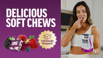 Force Factor Hair Growth Accelerator with Clinically Proven Lustriva to Promote Thicker, Stronger Hair, Biotin, Vitamin E & C, Mixed Berry, 60 Silicon