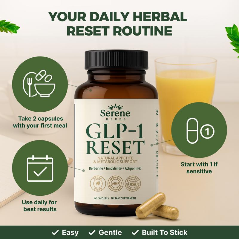 GLP-1 Supplement for Women and Men – Metabolic Support – with Berberine, InnoSlim, Actiponin & African Mango – Natural GLP-1 Activator – 60 Capsules – Non-GMO by Serene Herbs