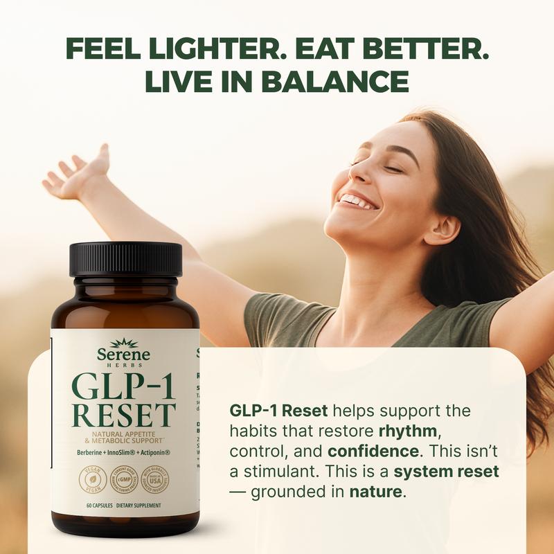GLP-1 Supplement for Women and Men – Metabolic Support – with Berberine, InnoSlim, Actiponin & African Mango – Natural GLP-1 Activator – 60 Capsules – Non-GMO by Serene Herbs