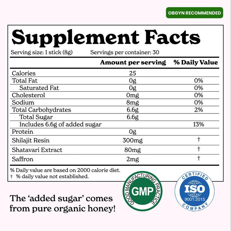 Women’s Multi-Mineral Honey Sticks 🍓 Shilajit, Shatavari & Saffron | Hormonal Balance & Energy | 30 Pack