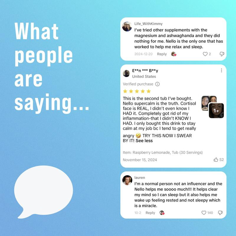 Nello Supercalm 🌿 Calming Drink Mix | With Ashwagandha, Vitamin D3, Magnesium & L-Theanine | Supports Stress Relief, Mood & Sleep | 20 Travel Packets