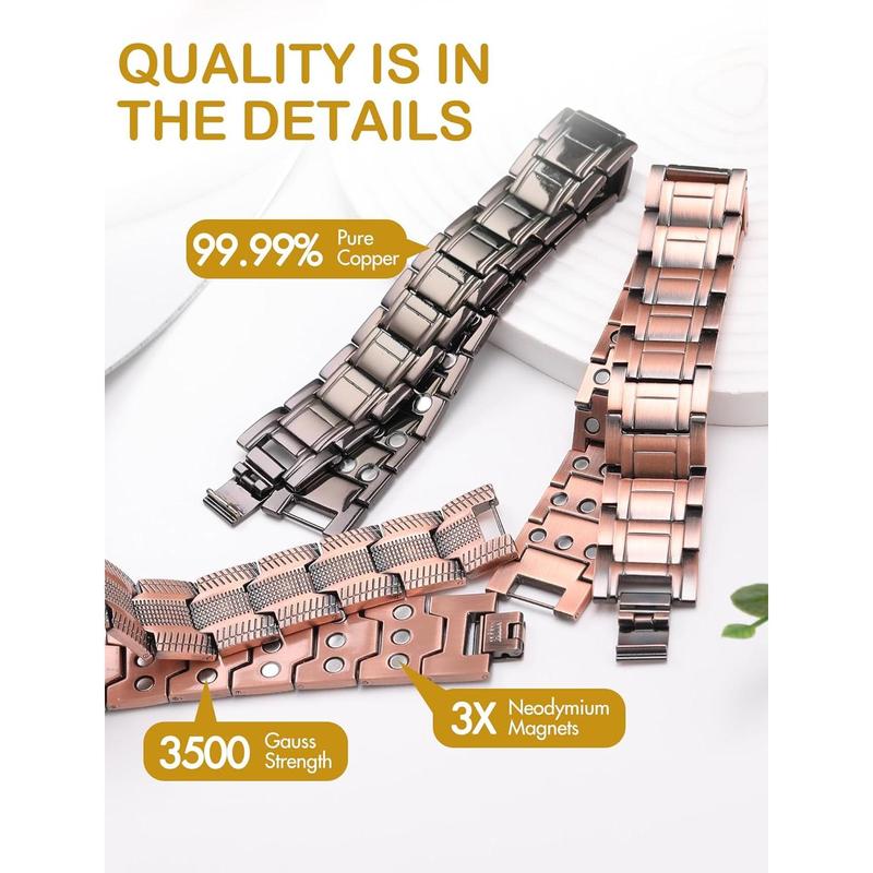 Feraco Men's Copper Magnetic Bracelet – 99.99% Pure Copper, 3X Ultra Strength, 3500 Gauss Magnets, Adjustable