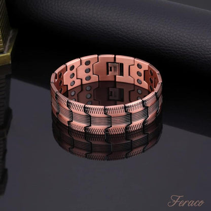 Feraco Men's Copper Magnetic Bracelet – 99.99% Pure Copper, 3X Ultra Strength, 3500 Gauss Magnets, Adjustable
