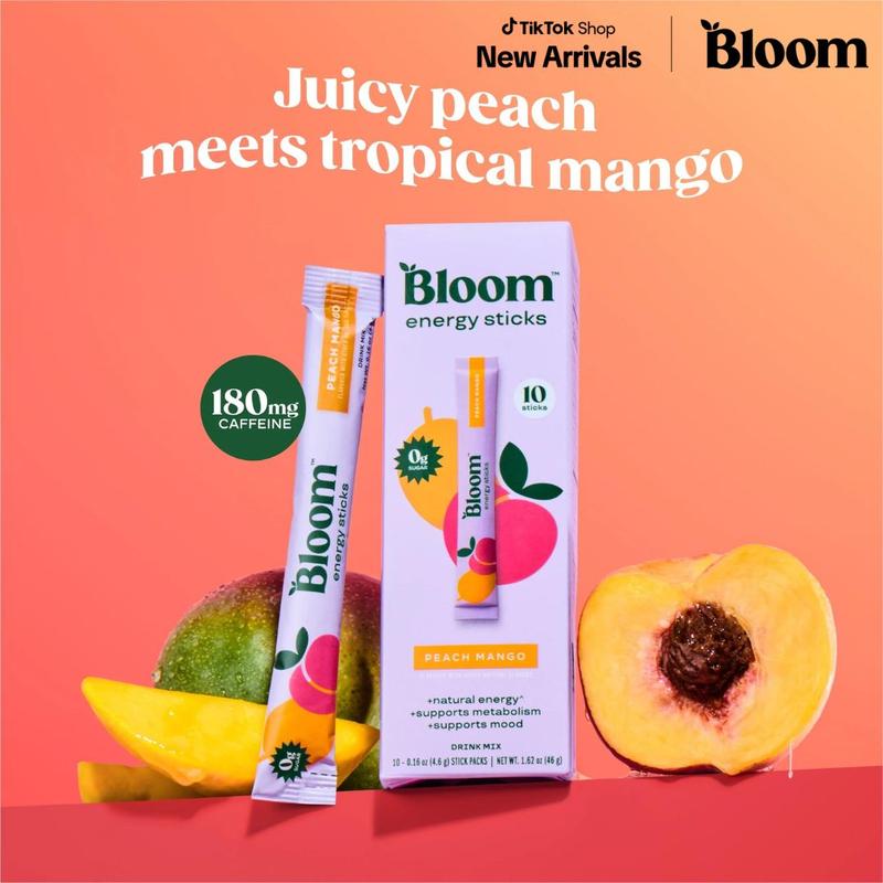 Bloom Nutrition Energy Sticks (10 Sticks) – Focus & Metabolism Support – Natural Caffeine & B Vitamins