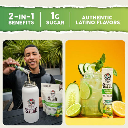 Salud Hydration + Immunity Packets 🥒💧 Cucumber Lime Electrolyte Drink Mix | Vegan, Low Calorie, 15 Servings