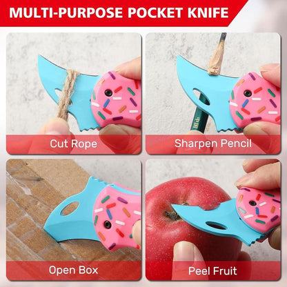 Pink Donut Pocket Knife 🍩 Mini Folding EDC Utility Knife for Everyday Carry – Cute, Sharp & Practical Gift for Women & Men