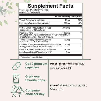 Micro Ingredients Saffron+ Advanced Supplements, 60 Veggie Capsules