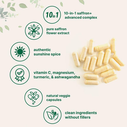 Micro Ingredients Saffron+ Advanced Supplements, 60 Veggie Capsules