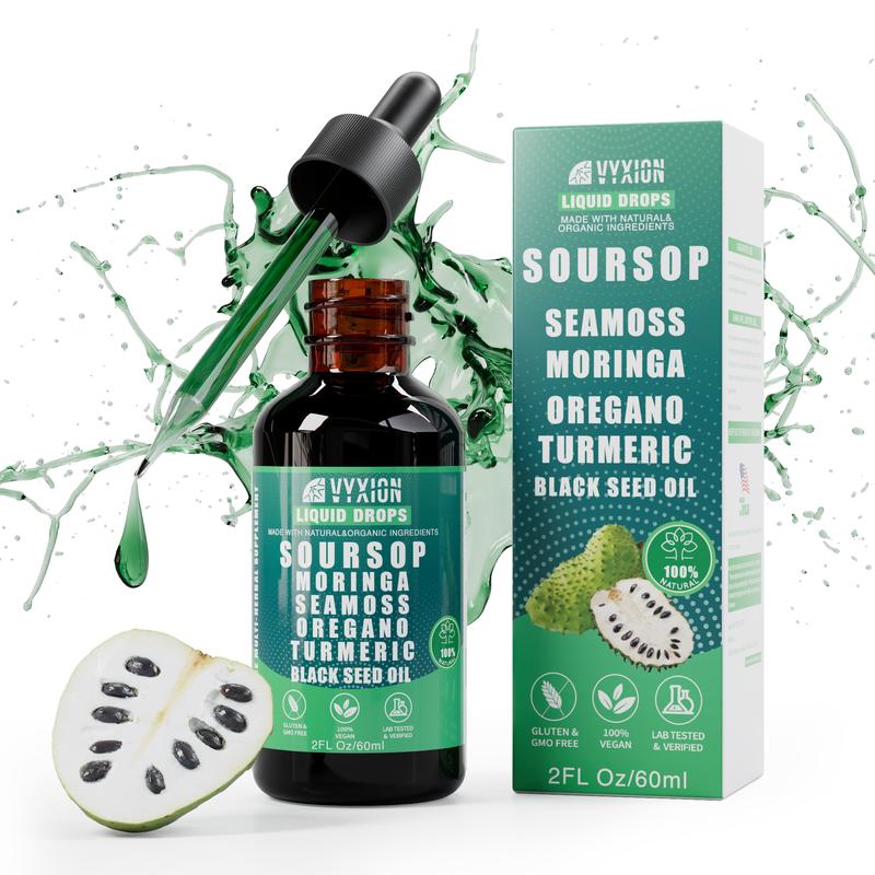 🌿 VYXION Pure Soursop 10-in-1 Liquid Drops – Seamoss, Moringa, Black Seed & Turmeric Blend for Natural Wellness & Energy Boost 💧