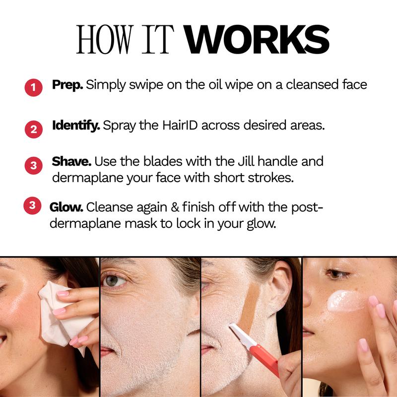 Hair Identifier Spray & Dermaplaning Razor Kit – Reveal Peach Fuzz for Smooth, Radiant Skin