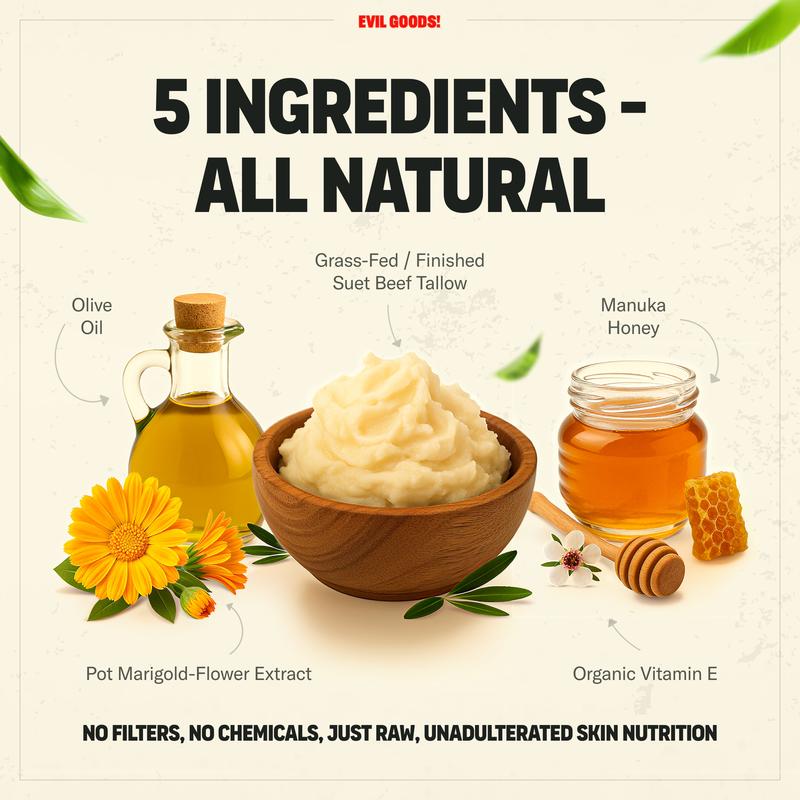 EVIL GOODS Whipped Beef Tallow & Manuka Honey 🐝 Nourishing Face & Body Cream | 100% Natural Hydrating Moisturizer for Soft, Healthy Skin