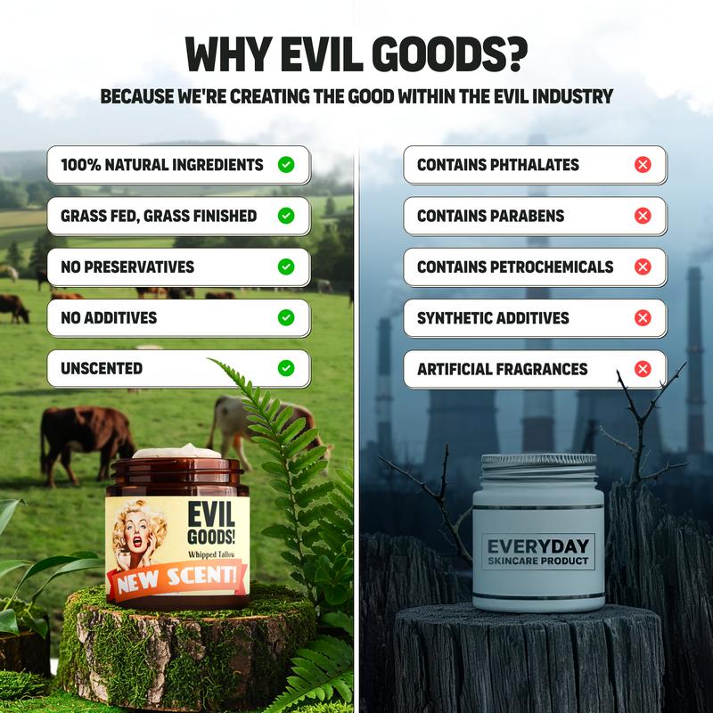 EVIL GOODS Whipped Beef Tallow & Manuka Honey 🐝 Nourishing Face & Body Cream | 100% Natural Hydrating Moisturizer for Soft, Healthy Skin