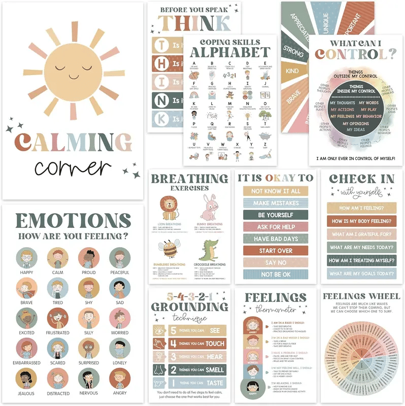 ✨📚12-Calm Poster Set – Teach Emotions & Self-Regulation in Any Classroom or Therapy Space🌈