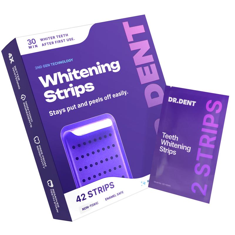 DRDENT Purple Teeth Whitening Strips - 7/21 Whitening Sessions - Safe for Enamel - Non Sensitive Teeth Whitening - Peroxide-Free + Mouth Opener Included Oral