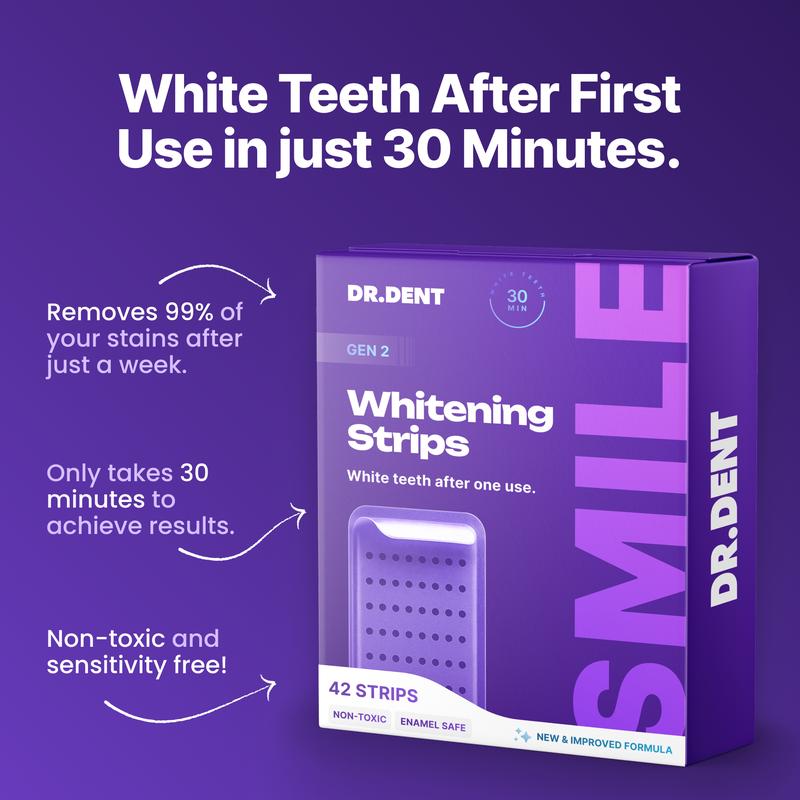 DRDENT Purple Teeth Whitening Strips - 7/21 Whitening Sessions - Safe for Enamel - Non Sensitive Teeth Whitening - Peroxide-Free + Mouth Opener Included Oral