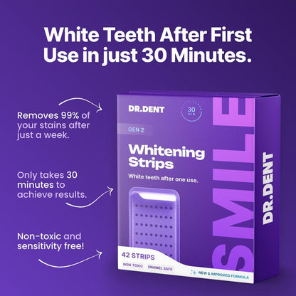 DRDENT Purple Teeth Whitening Strips - 7/21 Whitening Sessions - Safe for Enamel - Non Sensitive Teeth Whitening - Peroxide-Free + Mouth Opener Included Oral